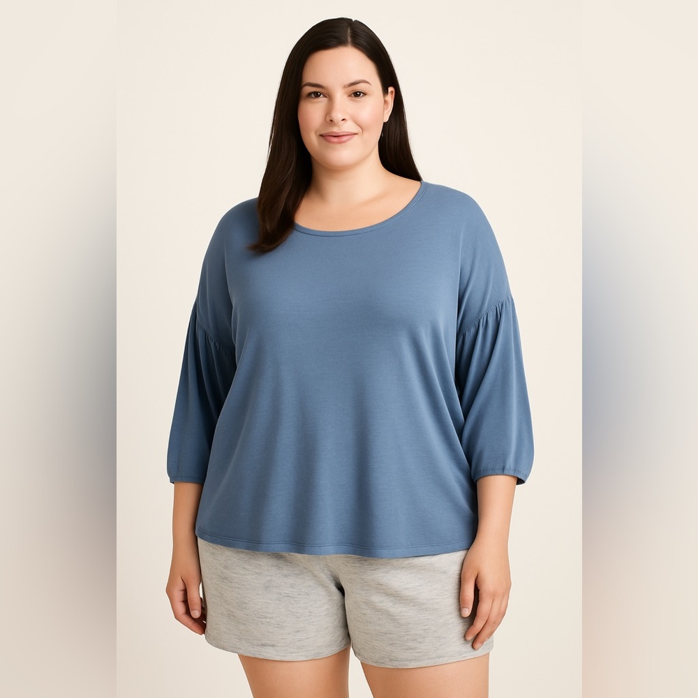 Pure Jill Blue 100% Cotton Slouchy Knit Top • XL • Soft Relaxed Fit